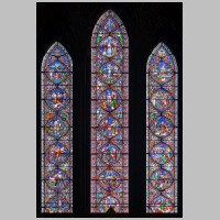 Photo by Andreas F. Borchert, Three-light stained glass window in the south wall of the south transept, depicting scenes from the Old Testament and the Life of Christ. Created by William Wailes of Newcastle in 1865.jpg